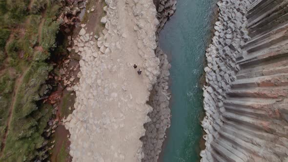 Drone Shot of River and High Cliffs in Studlagil Canyon Iceland