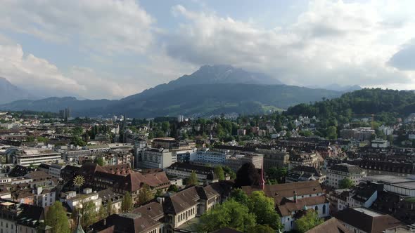 Mount Pilatus in Switzerland, seen from Lucerne city, aerial shot