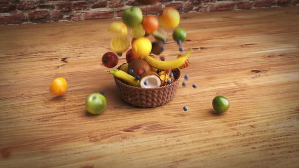 Fruits falling into a basket