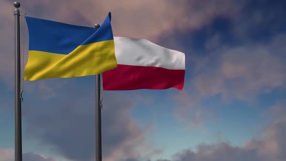 Poland Flag Waving Along With The National Flag Of The Ukraine - 2K