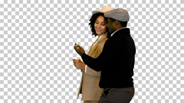 African American couple walking and looking, Alpha Channel
