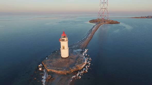 Drone View on Tokarev Cat on the Background of the Sea Landscape