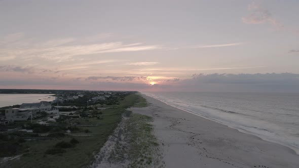 Aerial of Sun Setting Over Houses in the Hamptons