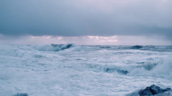 Seascape With Splashing Surf And Waves In Hurricane