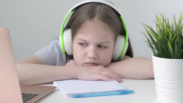 Homeschooling Girl Feeling Bore to Do Homework Back to School