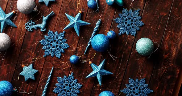 Blue Christmas Decorations on Table