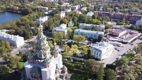 Aerial View of the Peter and Paul Cathedral in Peterhof, St Petersburg, Russia