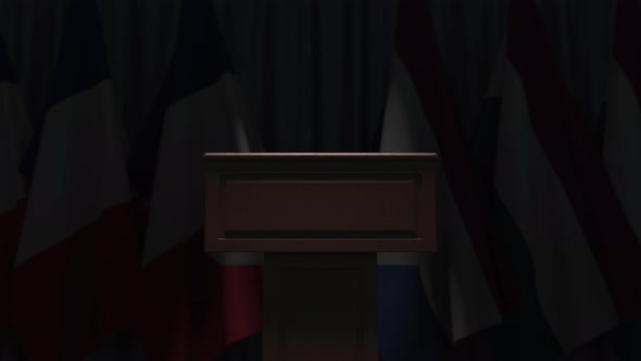 Flags of the Netherlands and France and Tribune alt