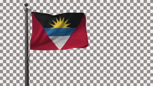 Antigua And Barbuda Flag On Flagpole With Alpha Channel HD