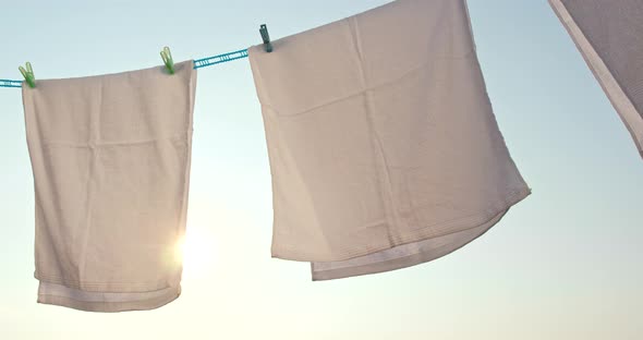 Drying White Towel at Outdoor