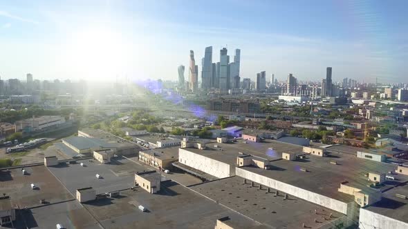 Aerial Shot From Afar of Skyscrapers and Office Buildings, Residential Buildings of Moscow Against