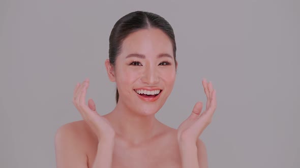 Beautiful face of Asian young woman with natural skin. Portrait of attractive girl with soft make-up