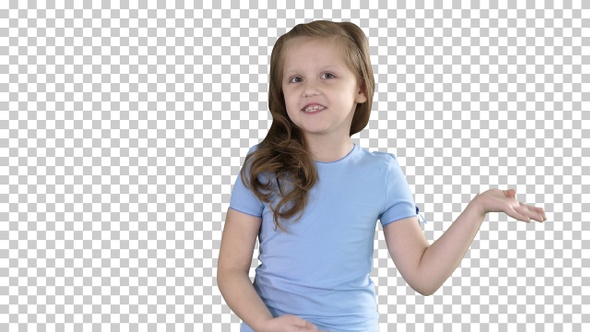 Small girl walking and talking to camera, Alpha Channel