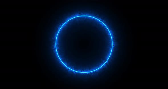 Blue Ring of Lightning Energy Neon on a Black Background