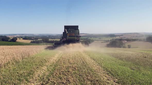 grain harvester harvesting wheat