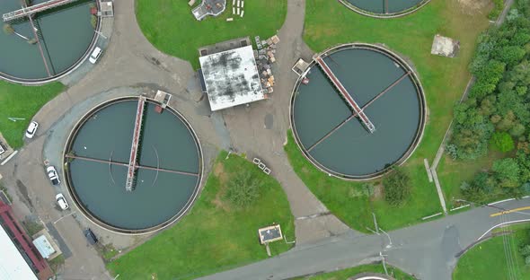 Complex of Sewage Cleaning Plants in Water Treatment Plant From a Top View Above