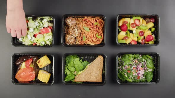 Take Away Meals Top View Food Delivery in Disposable Containers Balanced Nutrition