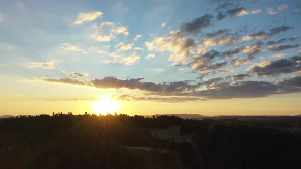 Sunset rural landscape aerial view. Nature scenery