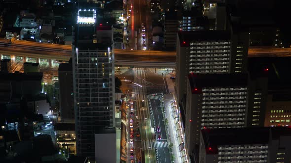 Osaka Night Highway Traffic Skyscrapers Timelapse
