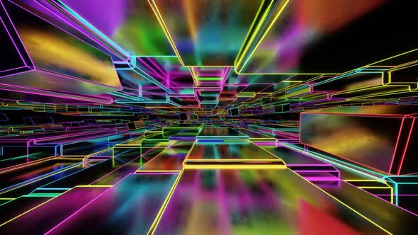 Vj Loop Tunnel High Speed Flight Of Glossy Neon Cubes 02