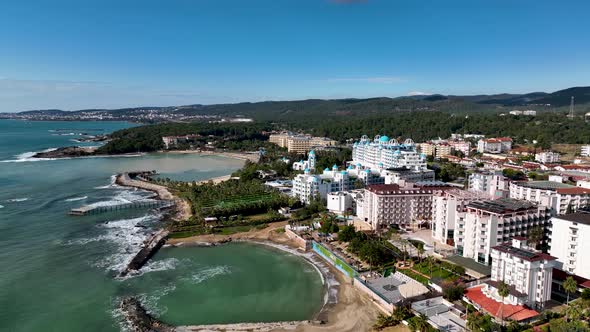 Hotels on the beach aerial view Turkey Alanya 4 K