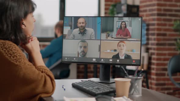 Woman Attending Business Meeting on Video Call