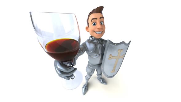 Fun 3D cartoon knight with a glass of wine