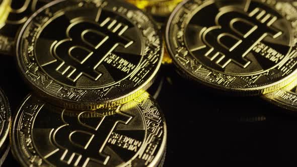 Rotating shot of Bitcoins