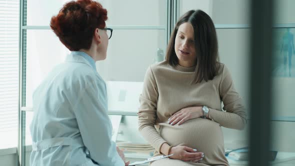 Pregnant Woman Talking with Doctor during Prenatal Checkup