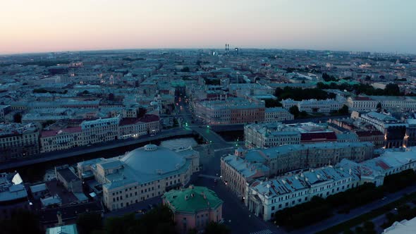 top view on architecture of evening St Petersburg