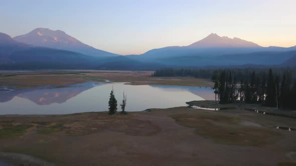 Sunrise aerial view at Sparks Lake, Oregon