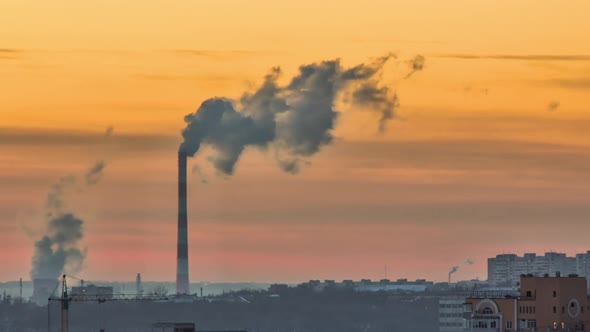 Pipes with Smoke and Residential Apartment Buildings Timelapse