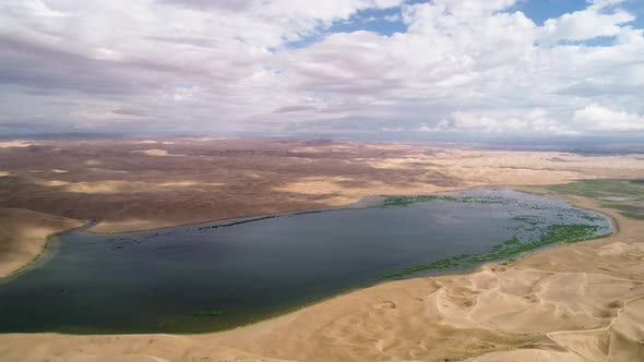 Panoramic View From Above to the Saline lake Durgen Nuur