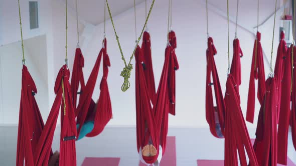 Hanging Antigravity Yoga Hammocks with Sleeping Tired Women