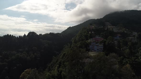 Rumtek Monastery area in Sikkim India seen from the sky