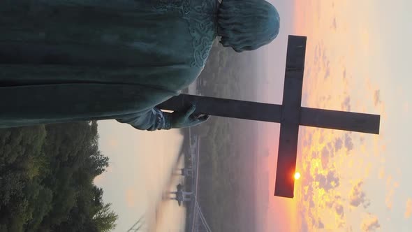 Vertical Video  Monument To Vladimir the Great at Dawn in the Morning