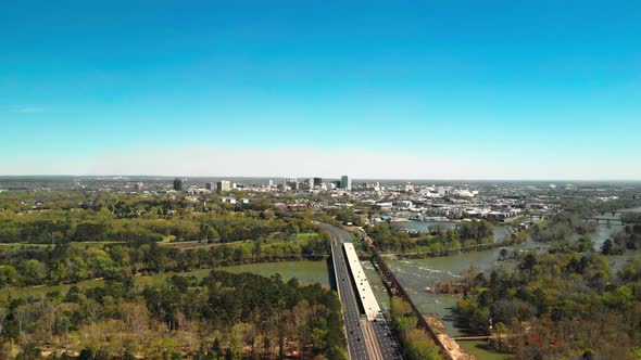 Aerial drone footage of skyline in Columbia, South Carolina