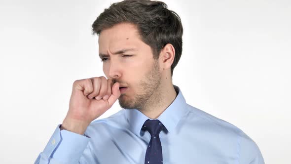 Portrait of Young Businessman Coughing Throat Infection