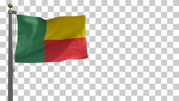 Benin Flag on Flagpole with Alpha Channel