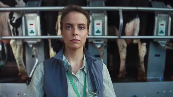 Livestock Farmer Posing Milking Facility Portrait