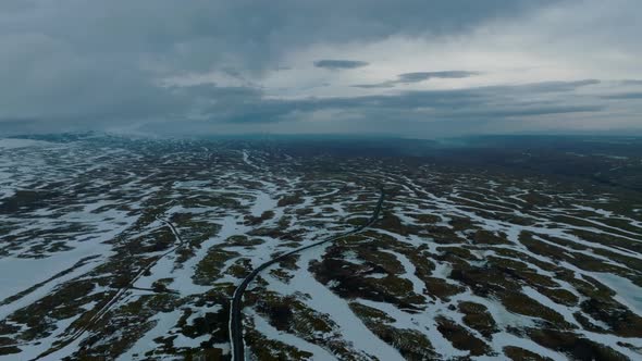 Aerial Video of an Empty Lava Fields and Huge Volcanic Mountain in Iceland