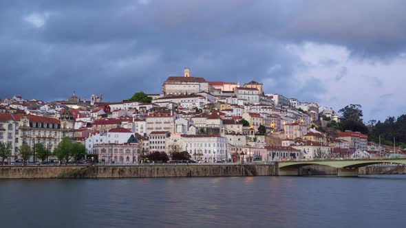 Timelapse of Coimbra at night, in Portugal