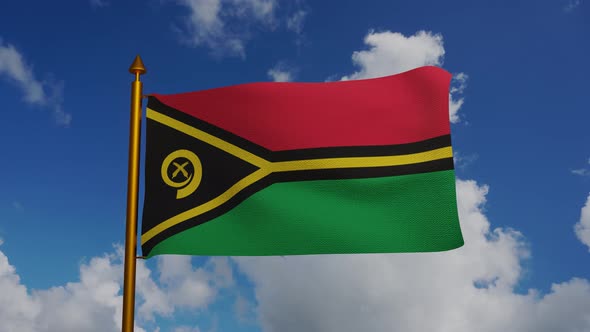 National flag of Vanuatu waving with flagpole and blue sky timelapse