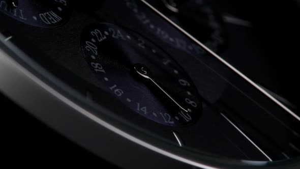 Closeup of Dark Blue Swiss Watch with Chronograph