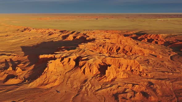 Bayanzag Flaming Cliffs at Sunset in Mongolia