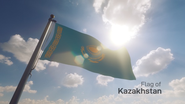 Kazakhstan Flag on a Flagpole V2