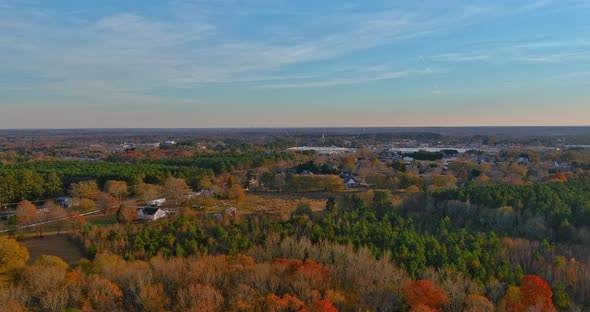 Aerial Colorful Autumn Fall Scene the Boiling Spring Small Town in USA