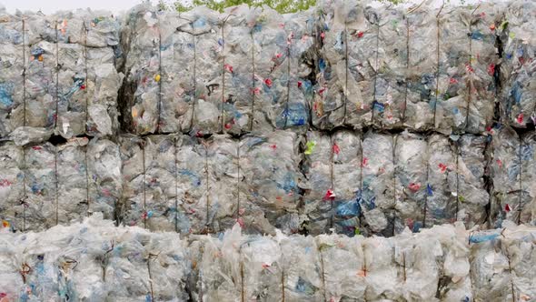 Compressed Bundles of Plastic Bottles at the Recycling Center