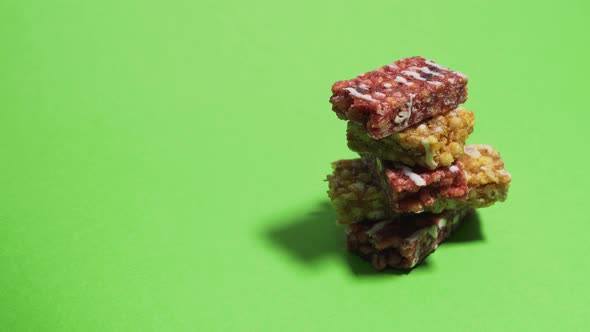 Granola Bars Stack on Top of Each Other Stop Motion Against Chromakey