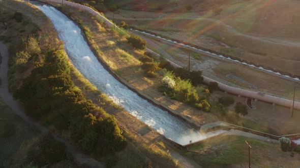 Aerial shot of some of the aqueducts that helps supply water to Los Angeles.